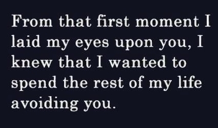 Funny sign - from the first moment I laid eyes upon you, I knew I wanted to spend the rest of my life avoiding you.