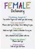 Funny sign = the female dictionary explains what a woman is really saying
