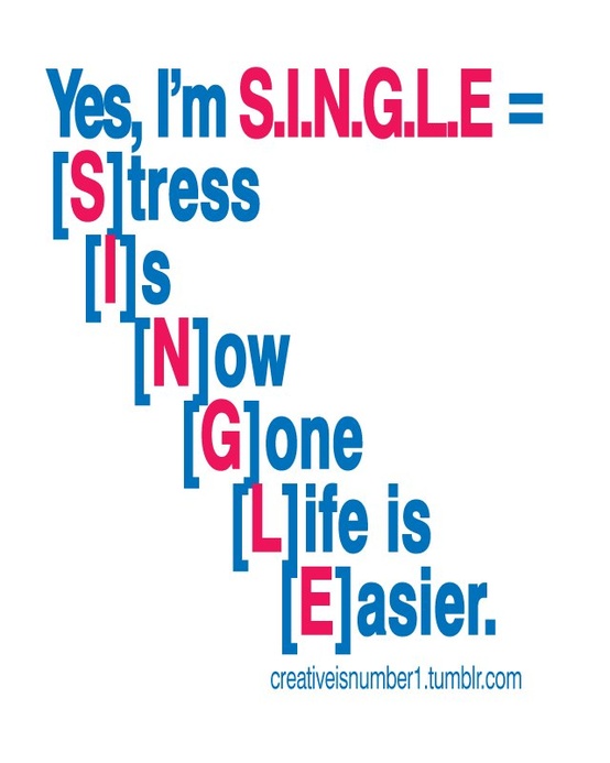 funny sign - Single equals Stress is now gone life is easier.