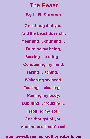 The Beast - a poem by L. B. Sommer, author of 199 Ways To Improve Your Relationships, Marriage, and Sex Life