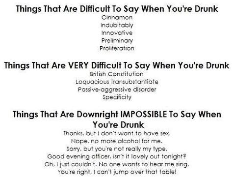 things that are difficult, very difficult, and impossible to say when you are drunk