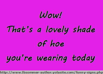 Humorous sign for women - Wow! That's a love shade of hoe you're wearing today.